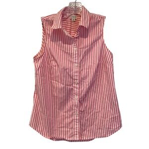J.Crew XS Pink White Striped Sleeveless Button Down Shirt Cotton Stretch